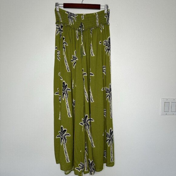 True Destinations Palazzo Pants Medium Green Tropical Wide Leg Resort - Picture 1 of 12